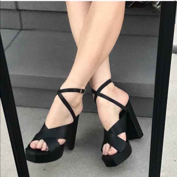 LF Shoes - M4D3 Black chunky heels Strappy platform sandals 8
